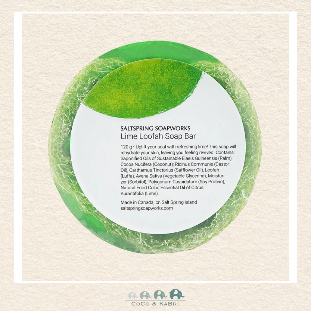 🇨🇦 Saltspring Soapworks Lime Loofah Soap Bar, 130g, CoCo & KaBri Children's Boutique, Brooks Alberta Canada