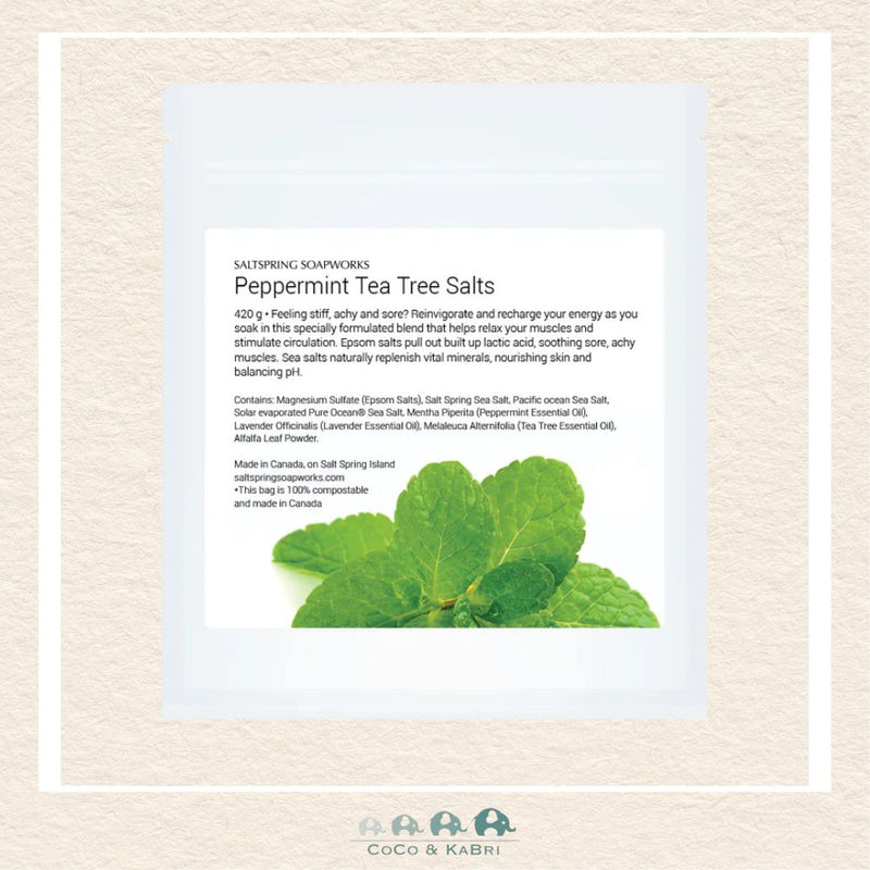 Saltspring Soapworks: Peppermint Tea Tree Bath Salts, CoCo & KaBri Children's Boutique, Brooks Alberta Canada