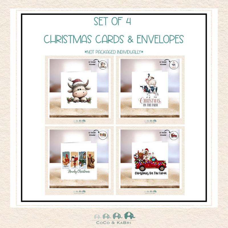 Set of 4 Cards - Christmas Farm Set 1, CoCo & KaBri Children's Boutique