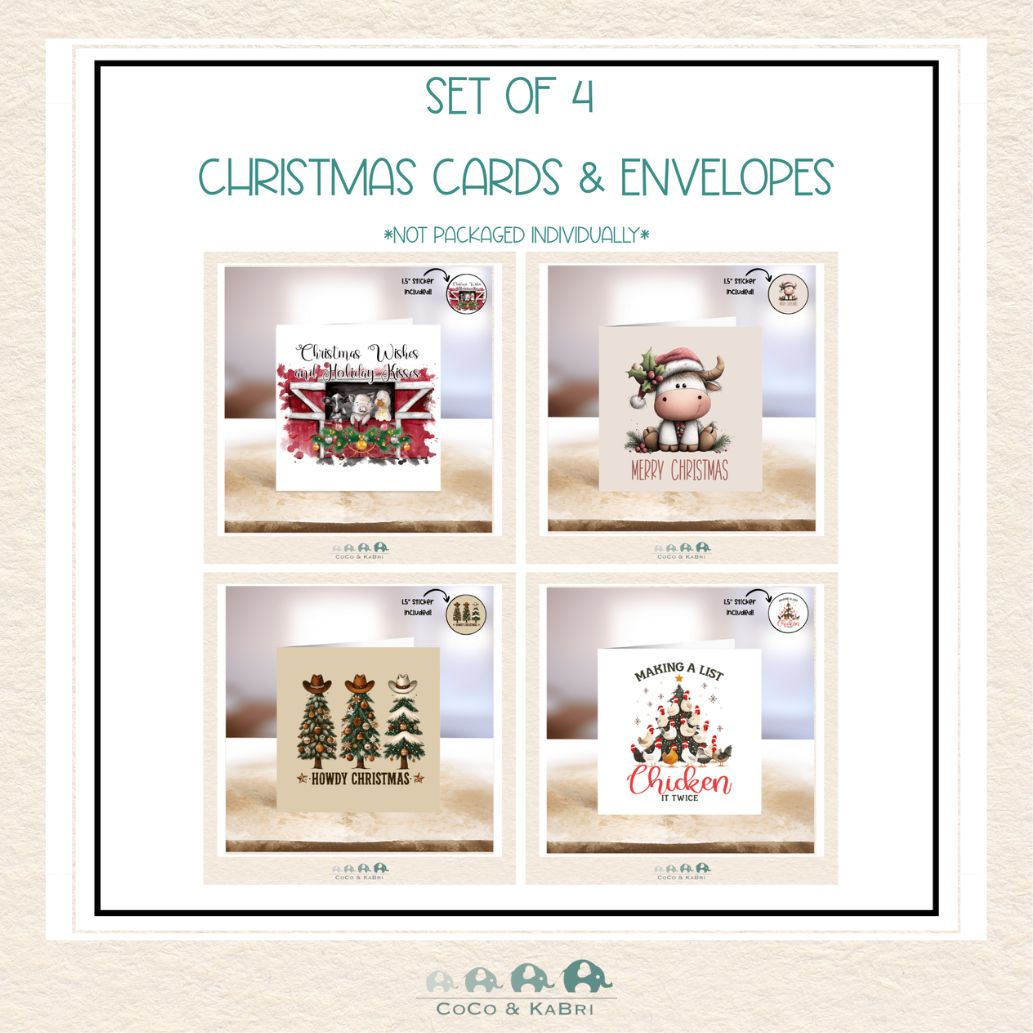Set of 4 Cards - Christmas Farm Set 2, CoCo & KaBri Children's Boutique