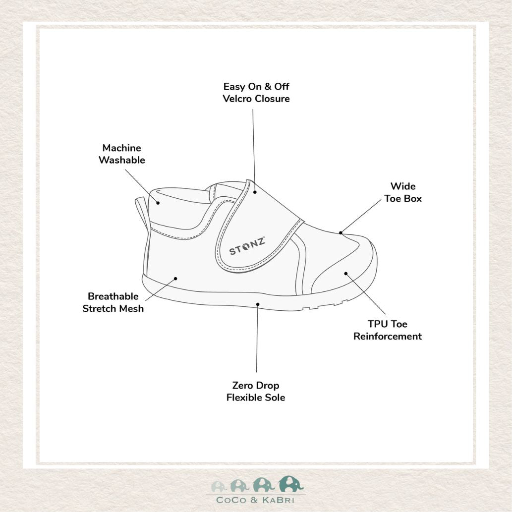 Stonz Cruiser™ Natural - Drawing of Benefits of Shoes. CoCo & KaBri Children's Boutique, Canada