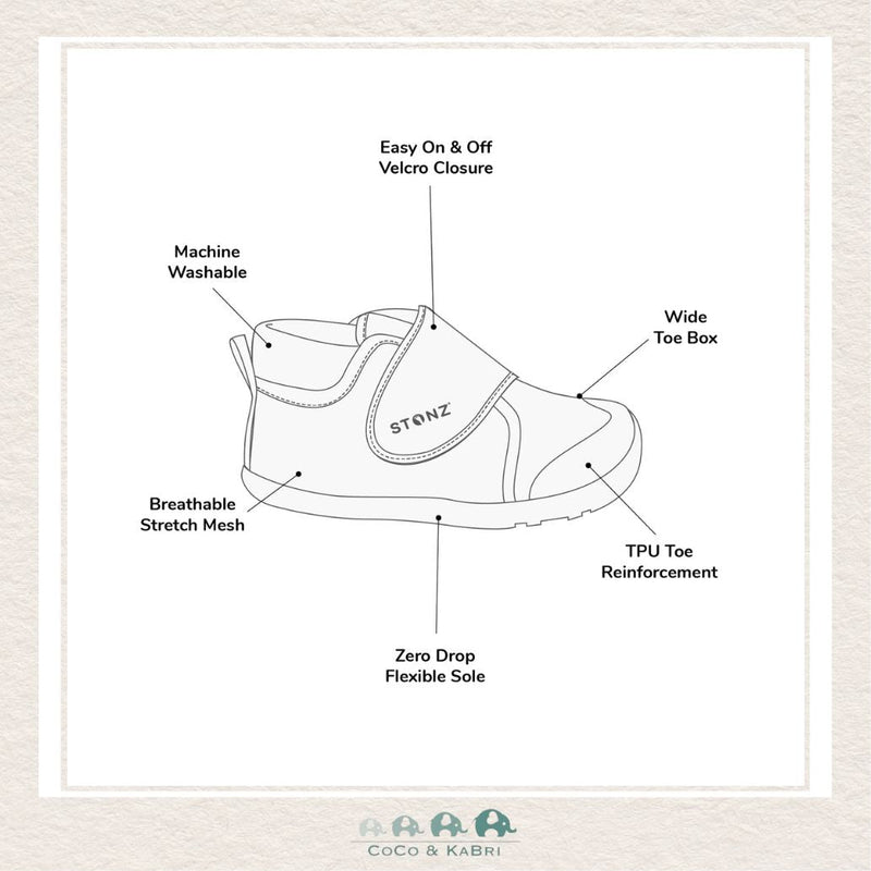 Stonz Cruiser™ Natural - Drawing of Benefits of Shoes. CoCo & KaBri Children's Boutique, Canada