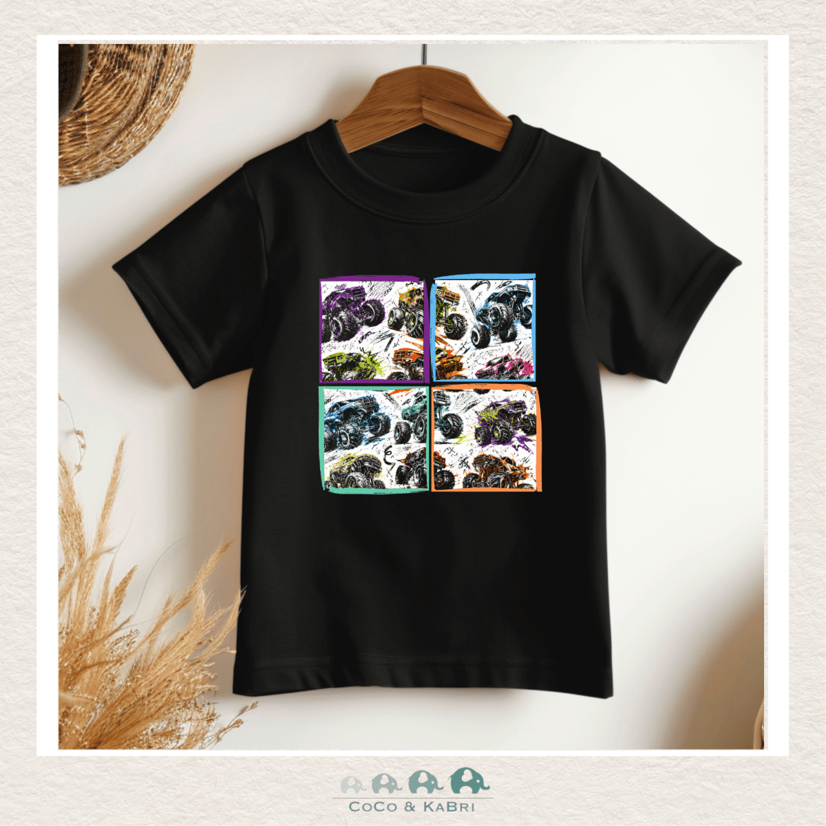 "The Bailey" Toddler Black Tee - 4 Squares Monster Truck, CoCo & KaBri Children's Boutique, Brooks Alberta Canada