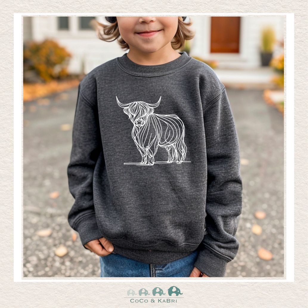 "The Bailey" Youth Sweatshirt - Charcoal - Highland Cow, CoCo & KaBri Children's Boutique