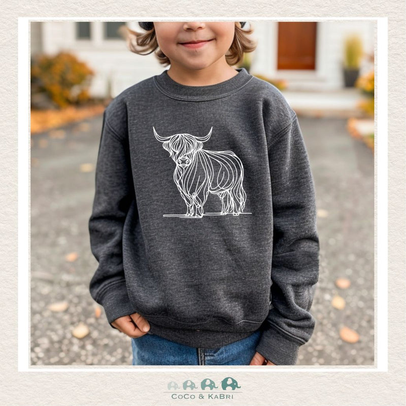 "The Bailey" Youth Sweatshirt - Charcoal - Highland Cow, CoCo & KaBri Children's Boutique