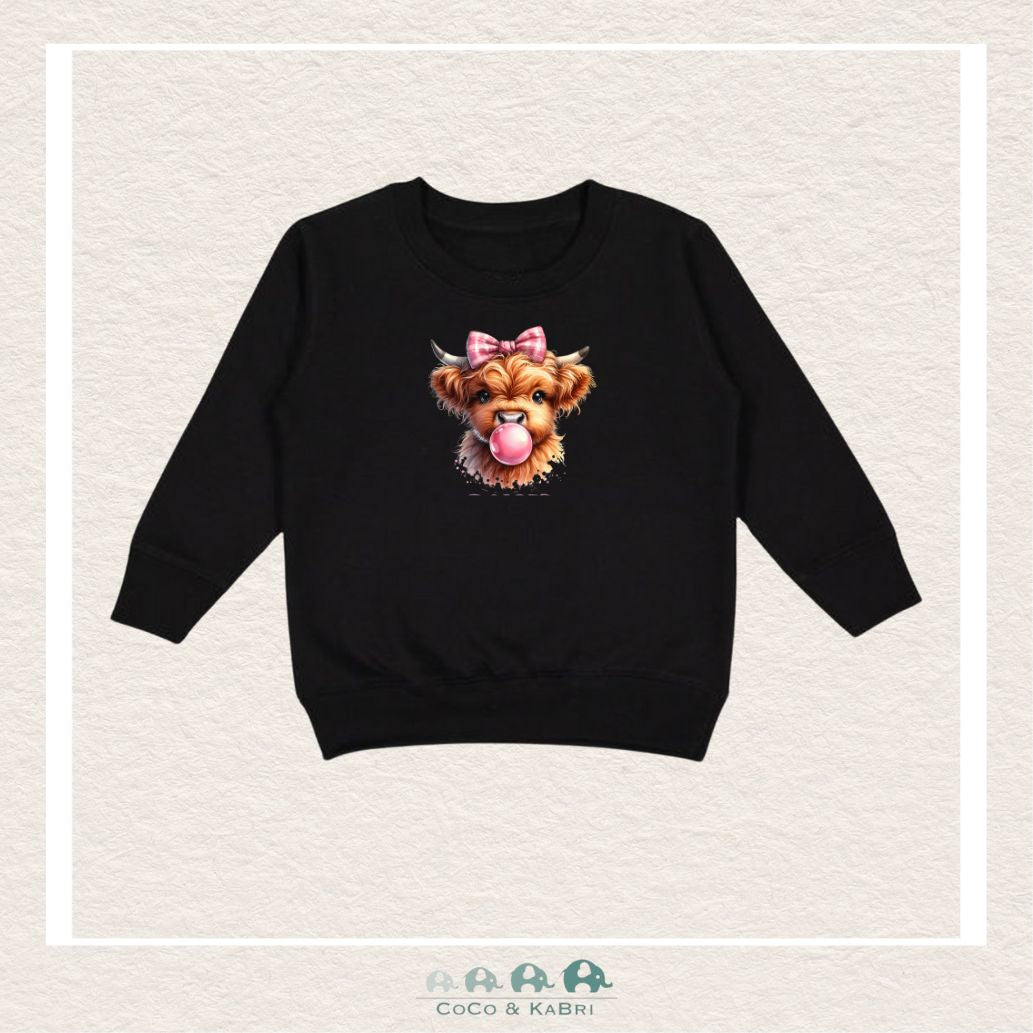 "The Drew" Sweatshirt - Toddler Fleece Crewneck (Black) With Bubble Blowing Cow, CoCo & KaBri Children's Boutique