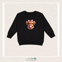 "The Drew" Sweatshirt - Toddler Fleece Crewneck (Black) With Bubble Blowing Cow, CoCo & KaBri Children's Boutique