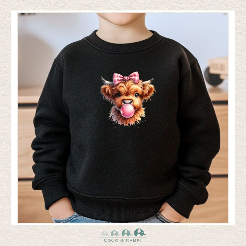 "The Drew" Sweatshirt - Toddler Fleece Crewneck (Black) With Bubble Blowing Cow, CoCo & KaBri Children's Boutique