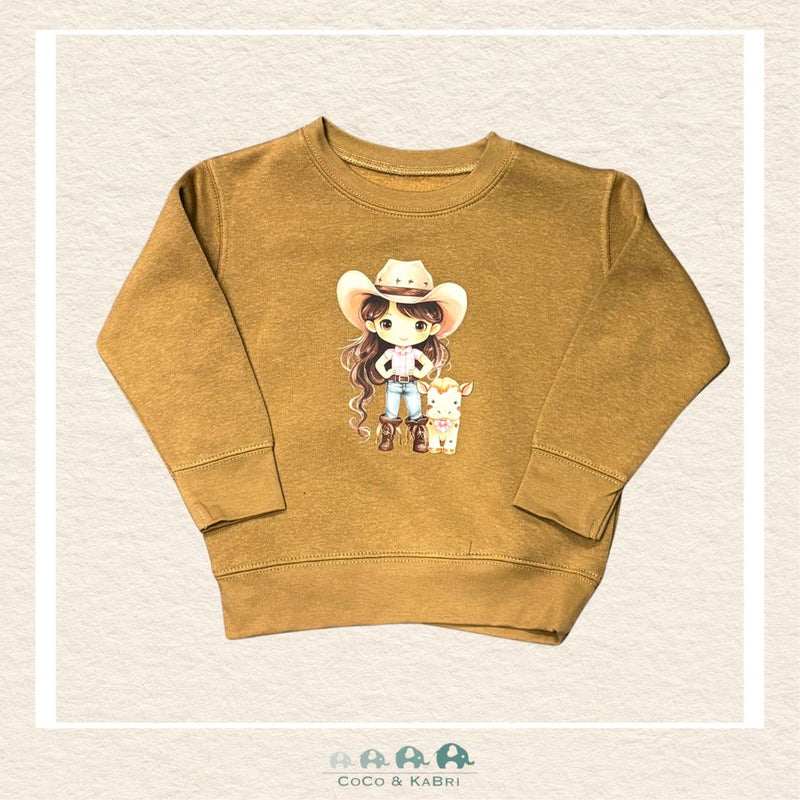 "The Drew" Sweatshirt - Toddler Fleece Crewneck (Brown) Cowgirl With Horse, CoCo & KaBri Children's Boutique