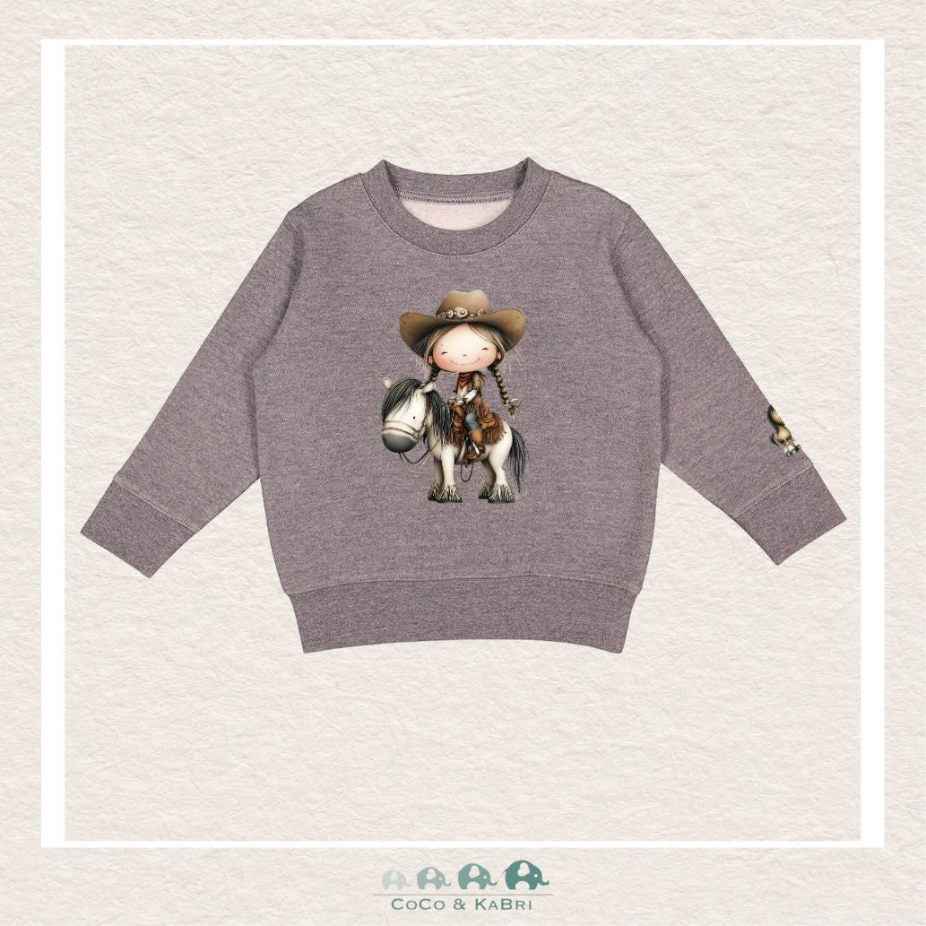 "The Drew" Sweatshirt - Toddler Fleece Crewneck (Charcoal) Cowgirl on Horse, CoCo & KaBri Children's Boutique