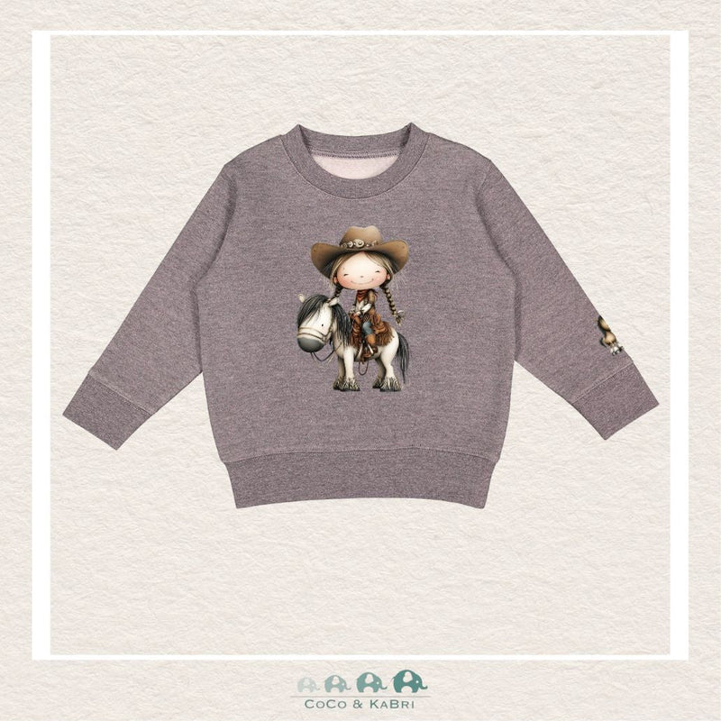 "The Drew" Sweatshirt - Toddler Fleece Crewneck (Charcoal) Cowgirl on Horse, CoCo & KaBri Children's Boutique