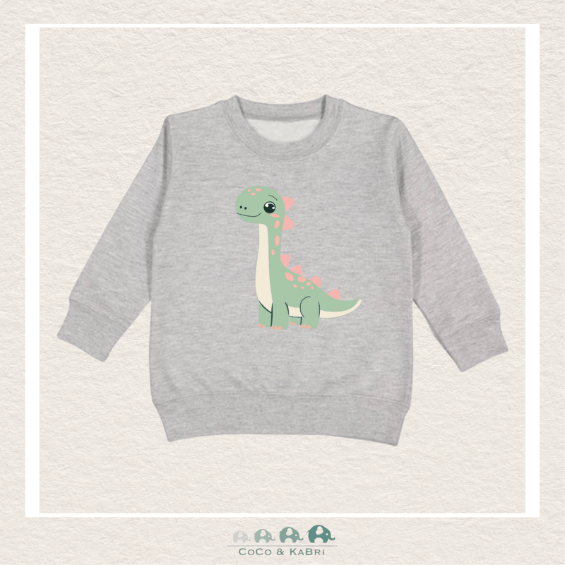 "The Drew" Sweatshirt - Toddler Fleece Crewneck (Heather Gray) Green Dinosaur, CoCo & KaBri Children's Boutique