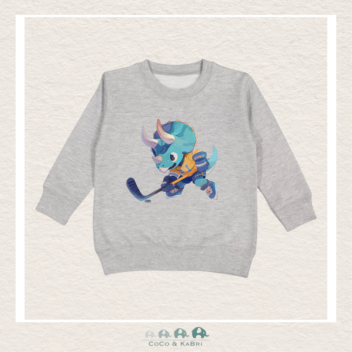 "The Drew" Sweatshirt - Toddler Fleece Crewneck (Heather Gray) Hockey Dinosaur, CoCo & KaBri Children's Boutique