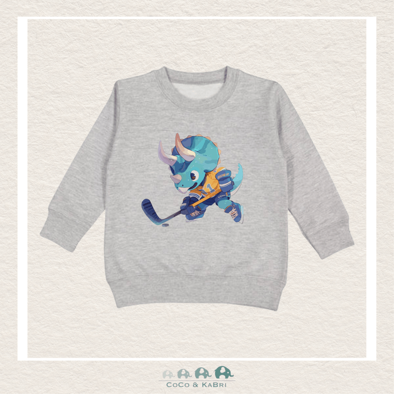 "The Drew" Sweatshirt - Toddler Fleece Crewneck (Heather Gray) Hockey Dinosaur, CoCo & KaBri Children's Boutique
