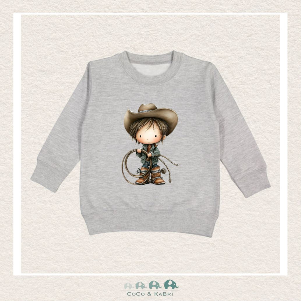 "The Drew" Sweatshirt - Toddler Fleece Crewneck (Light Gray) Cowboy With Lasso, CoCo & KaBri Children's Boutique