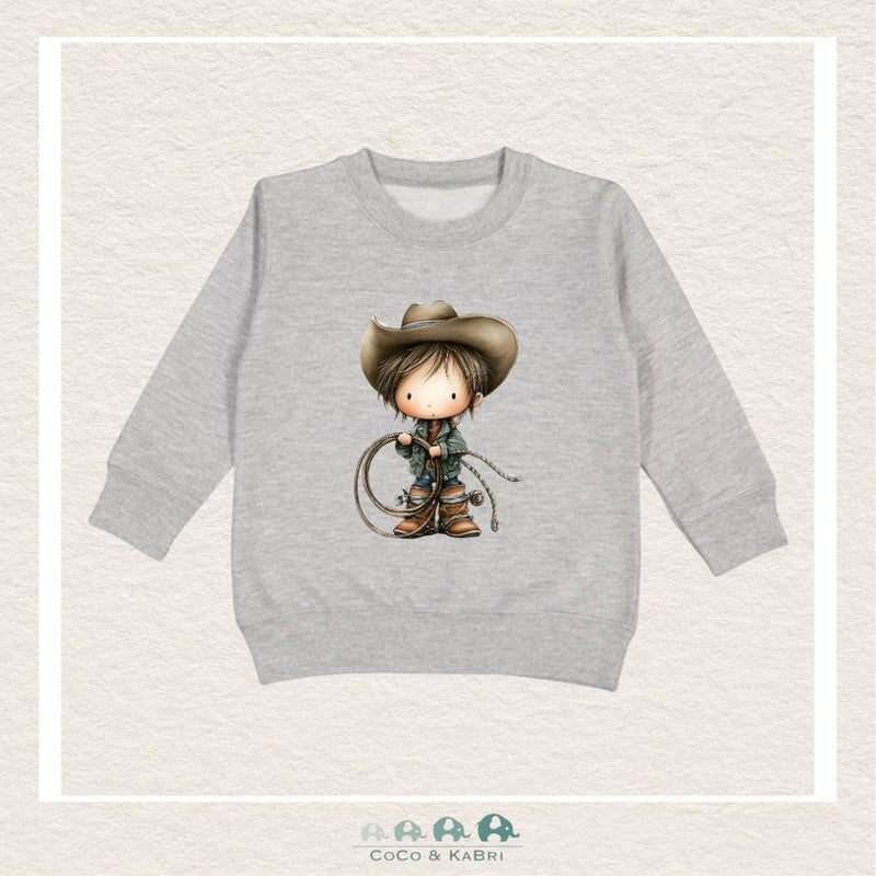 "The Drew" Sweatshirt - Toddler Fleece Crewneck (Light Gray) Cowboy With Lasso, CoCo & KaBri Children's Boutique