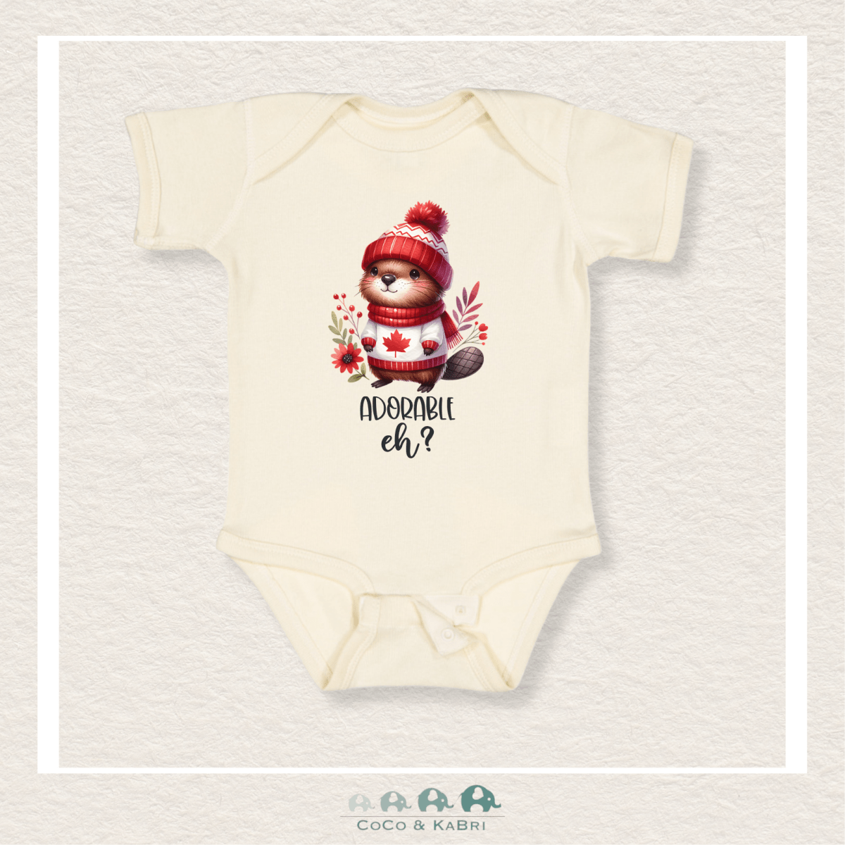"The Harper" Baby Rib Natural Color Diaper Shirt - Beaver "Adorable eh", CoCo & KaBri Children's Boutique