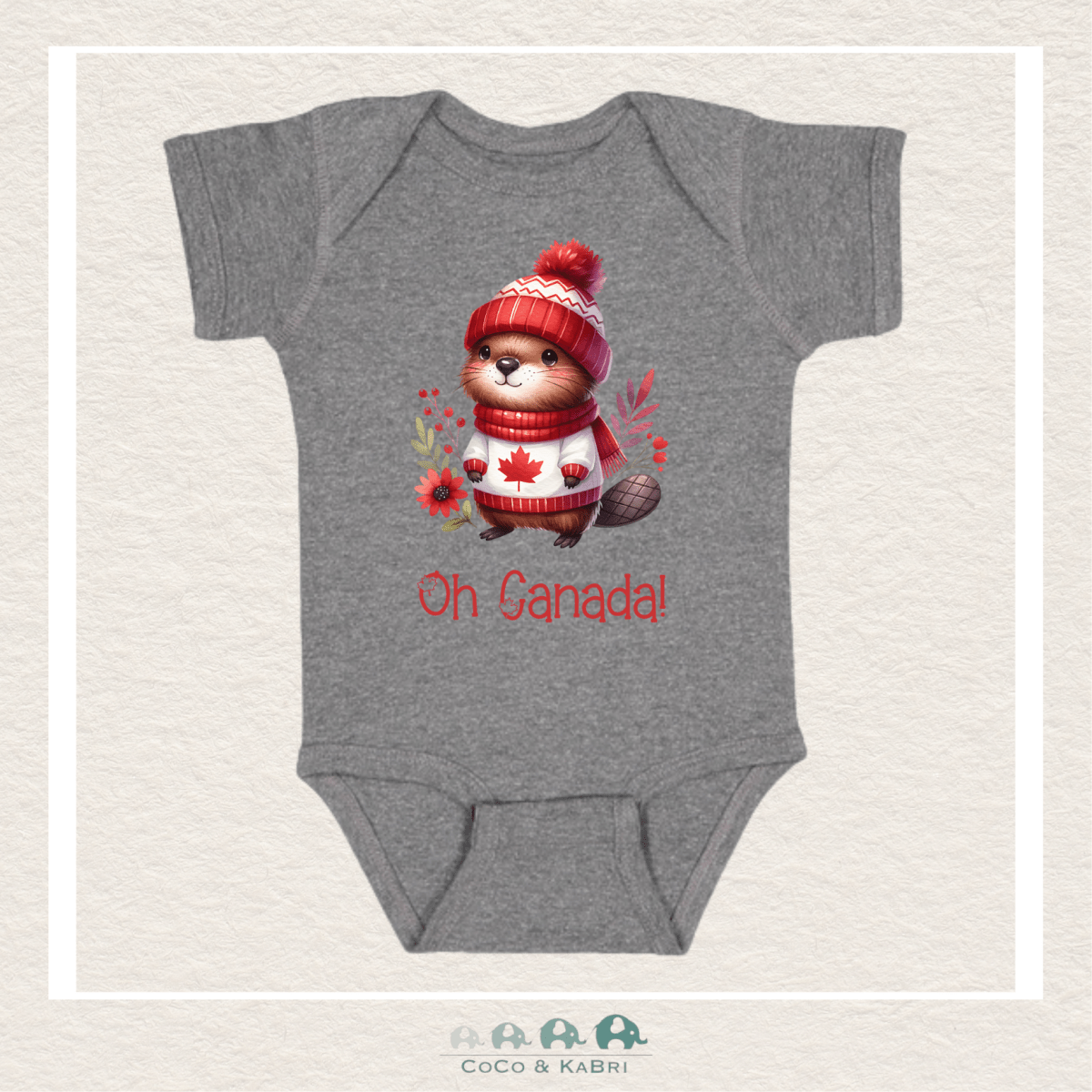"The Harper" Graphite Gray Ribbed Diaper Shirt - "Oh Canada" Beaver, CoCo & KaBri Children's Boutique