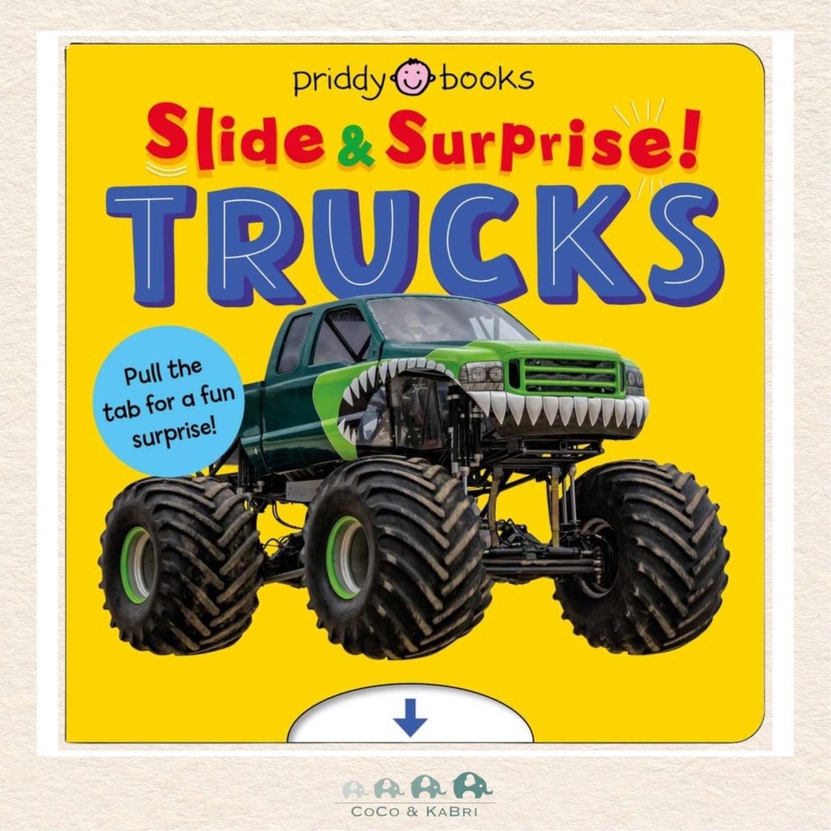Trucks and Things That Go board book by Priddy Books featuring pop-up vehicles and sliding tabs for toddlers