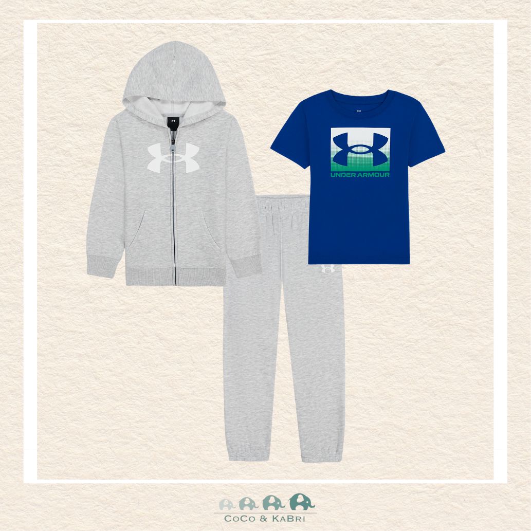 Under Armour: 3 Pce Gray Hoodie & Pants, Blue Tshirt, CoCo & KaBri Children's Boutique, Brooks Alberta Canada