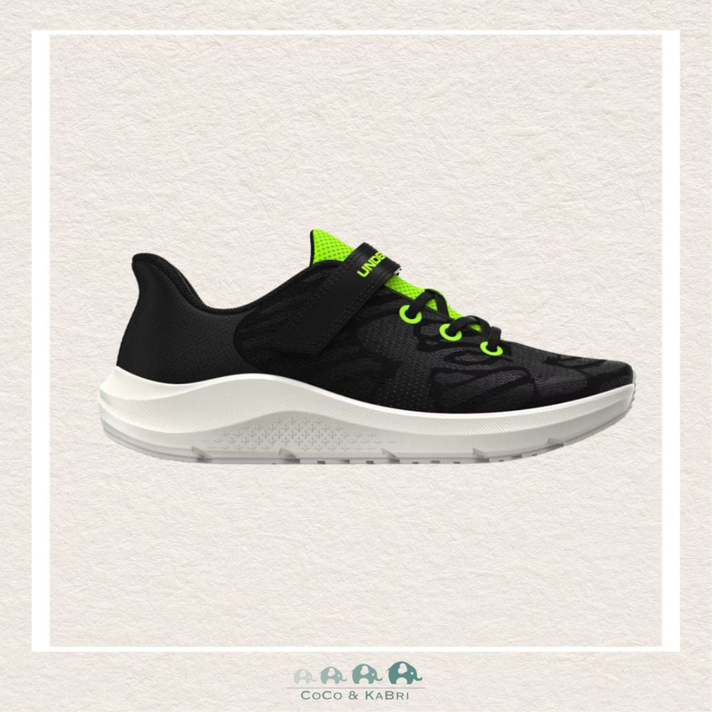 Under Armour Boys' Pre - School Pursuit 4 Big Logo AC Running Shoes - Black/Hyper Green (Q2), CoCo & KaBri Children's Boutique
