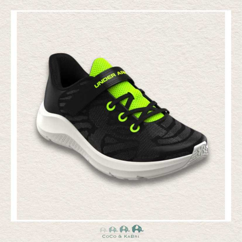Under Armour Boys' Pre - School Pursuit 4 Big Logo AC Running Shoes - Black/Hyper Green (Q2), CoCo & KaBri Children's Boutique
