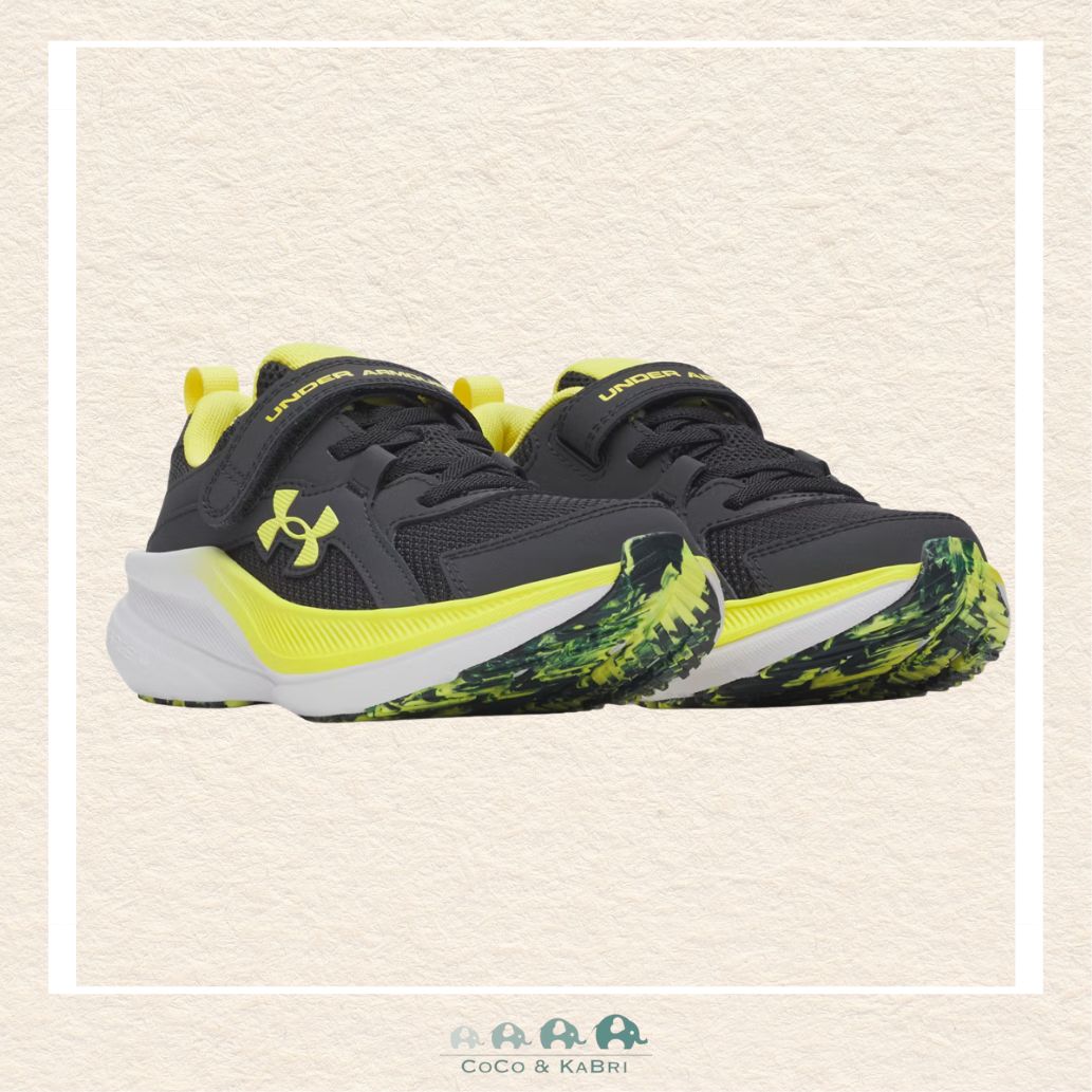 Under Armour pre-school boys' Assert 11 AC running shoes in a bold Black and Yellow colorway, featuring a breathable mesh upper and a modern, high-performance athletic silhouette | Canada