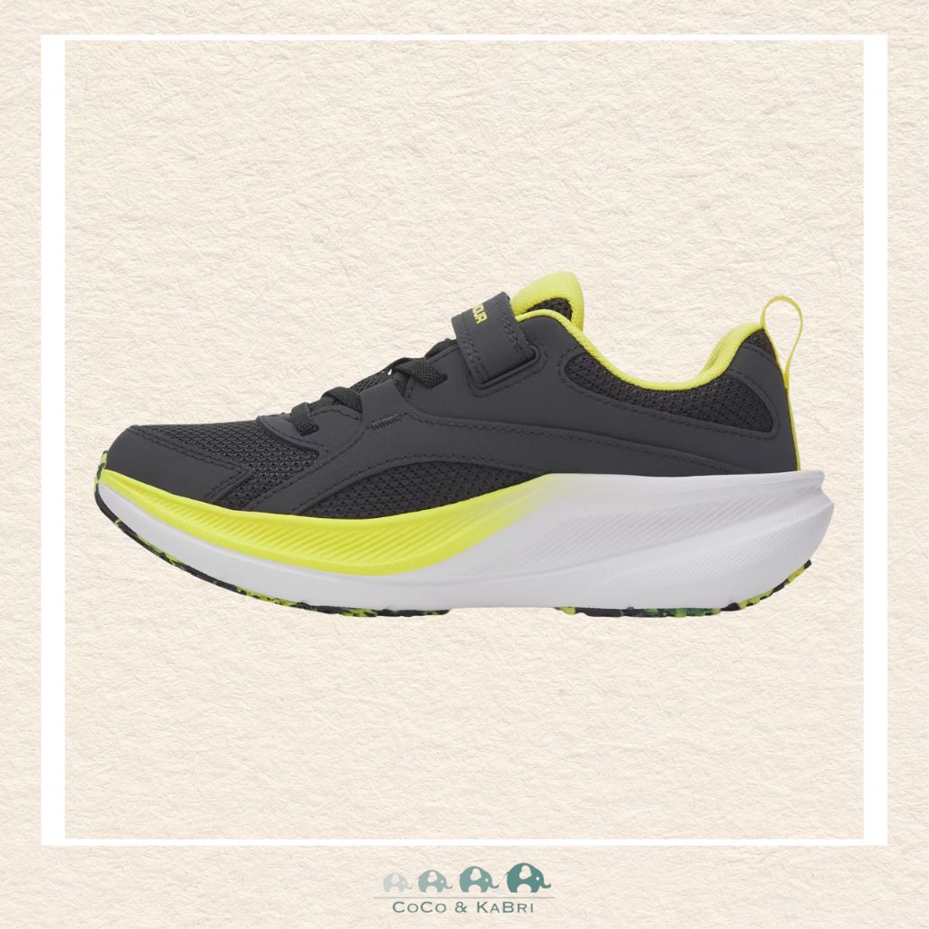 Side profile of the Black and Yellow Assert 11 AC trainers highlighting the durable leather overlays for midfoot stability and the plush EVA midsole for responsive all-day cushioning | Canada