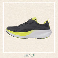 Side profile of the Black and Yellow Assert 11 AC trainers highlighting the durable leather overlays for midfoot stability and the plush EVA midsole for responsive all-day cushioning | Canada