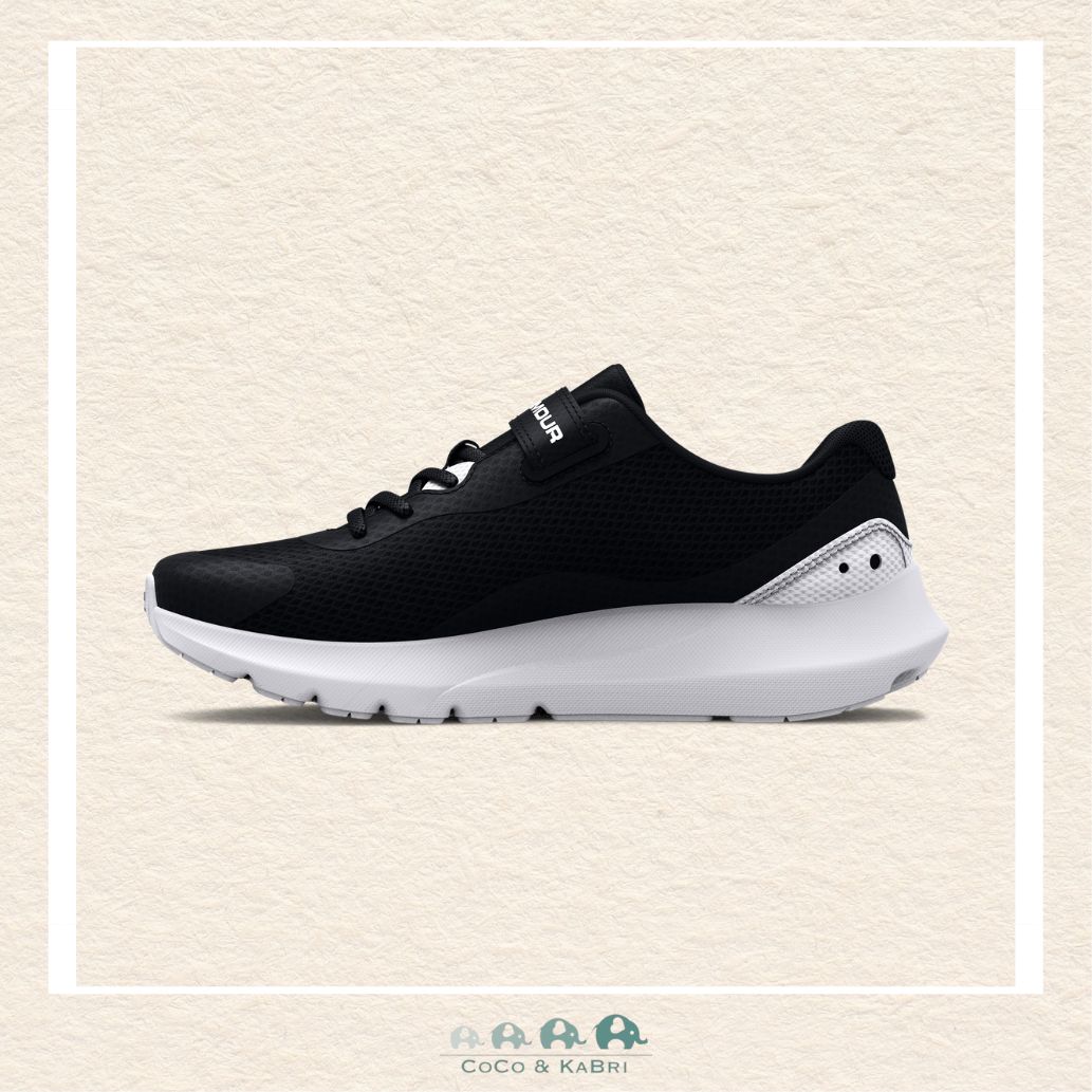 Under Armour Boys' Pre - School Surge 3 AC Running Shoes Black/White. (Y3), CoCo & KaBri Children's Boutique