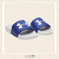 Under Armour: Boys' Slides - Blue & White, CoCo & KaBri Children's Boutique