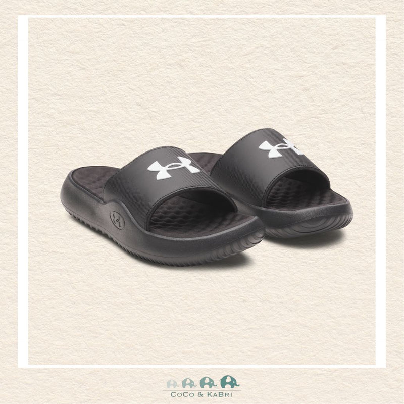 Under Armour youth boys' Ignite Pro 8 slides in classic Black, featuring a durable fixed strap with a soft foam lining and a sleek, modern athletic profile | Canada
