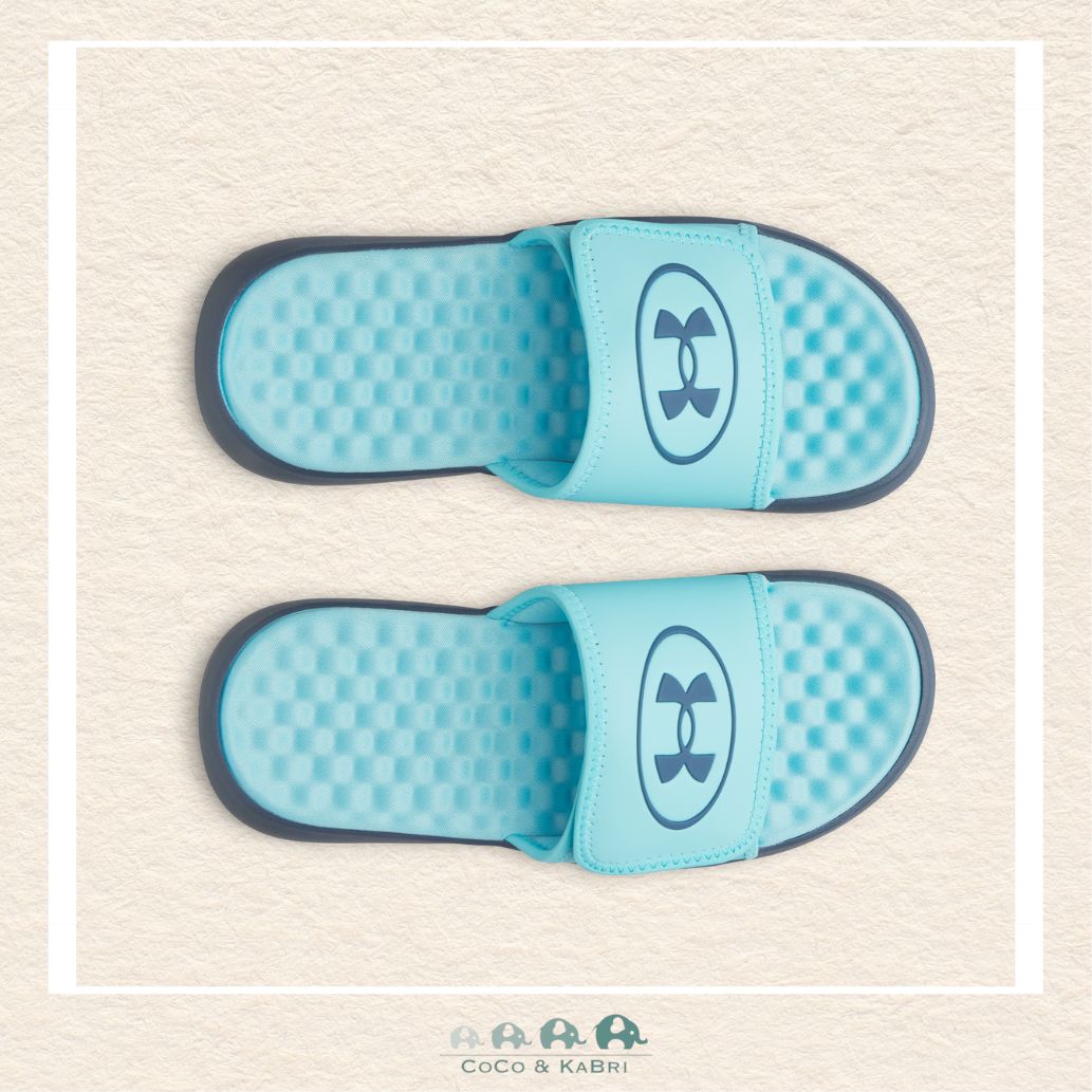 Under Armour boys' Ignite Pro 8 slides in a vibrant Fresco Blue, featuring an adjustable synthetic strap with a soft foam lining for a customized and comfortable fit | Canada