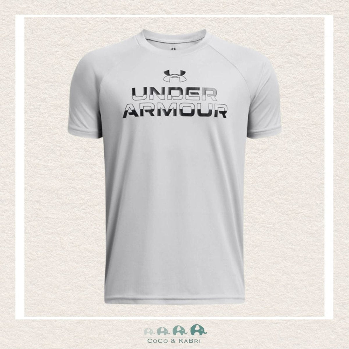 Under Armour Boys' Tech™ Split Wordmark Short Sleeve Gray Tshirt, CoCo & KaBri Children's Boutique
