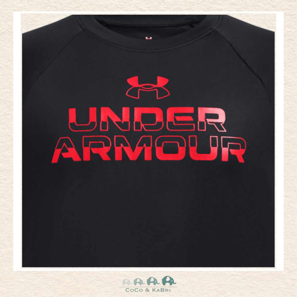 Under Armour Boys' Tech™ Split Wordmark Short Sleeve Tee - Black/Red, CoCo & KaBri Children's Boutique