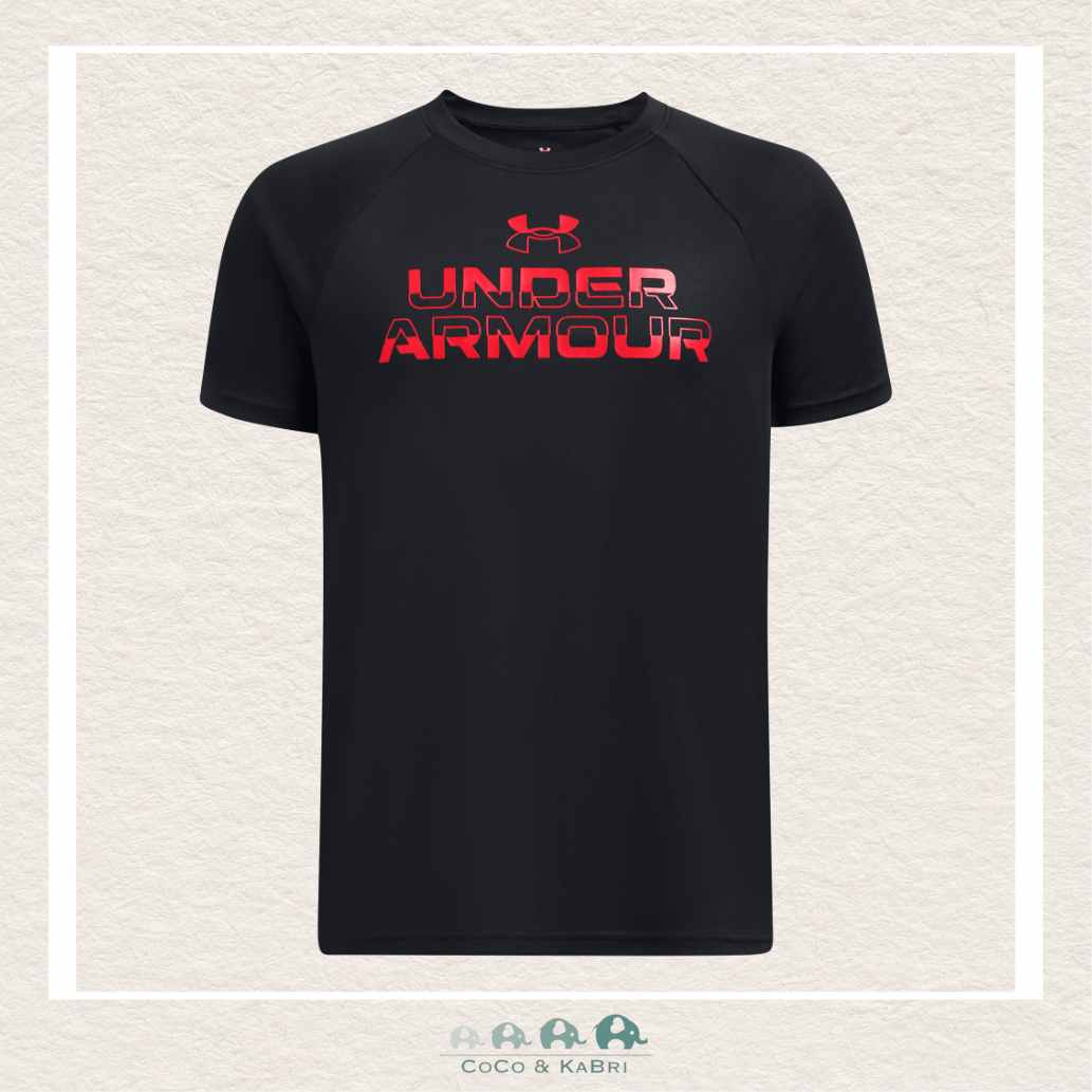 Under Armour Boys' Tech™ Split Wordmark Short Sleeve Tee - Black/Red, CoCo & KaBri Children's Boutique