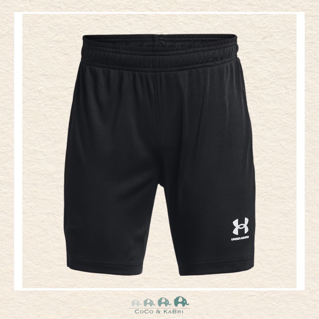 Under Armour youth boys' Challenger Core shorts in classic black, featuring a lightweight smooth-face fabric and an encased elastic waistband with an internal drawcord | Canada