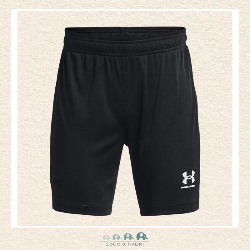 Under Armour youth boys' Challenger Core shorts in classic black, featuring a lightweight smooth-face fabric and an encased elastic waistband with an internal drawcord | Canada