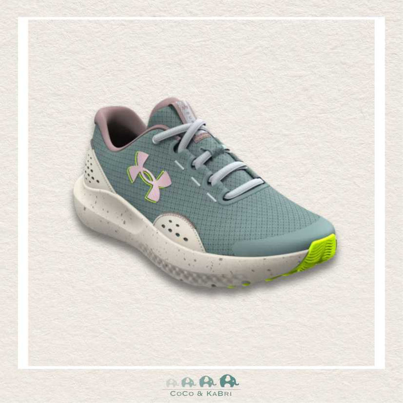 Under Armour Girls' Grade School Surge 4 Running Shoes - Serpentine/Stone/Metallic Tourmaline Pink (P3), CoCo & KaBri Children's Boutique