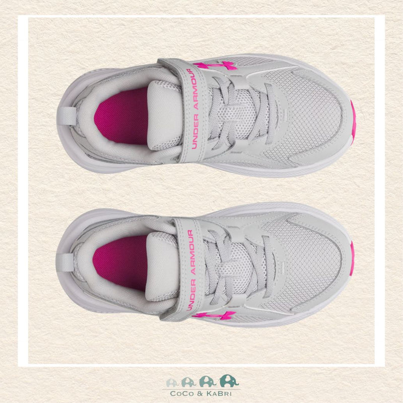Under Armour pre-school girls' Assert 11 AC running shoes in versatile Halo Gray with vibrant Pink accents, featuring a breathable mesh upper and a convenient alternative closure | Canada