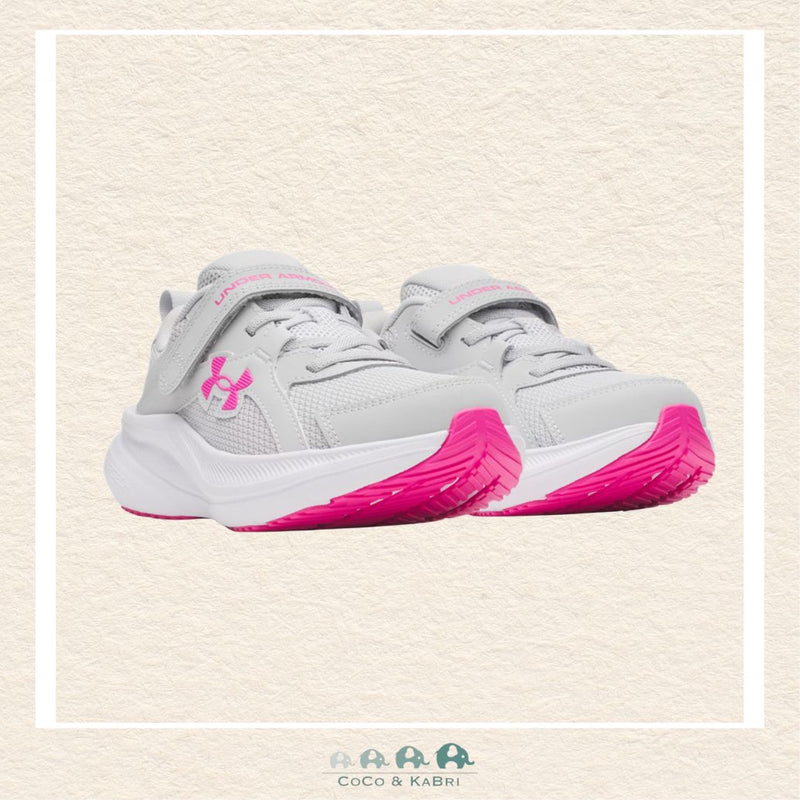 Under Armour pre-school girls' Assert 11 AC running shoes in versatile Halo Gray with vibrant Pink accents, featuring a breathable mesh upper and a convenient alternative closure | Canada