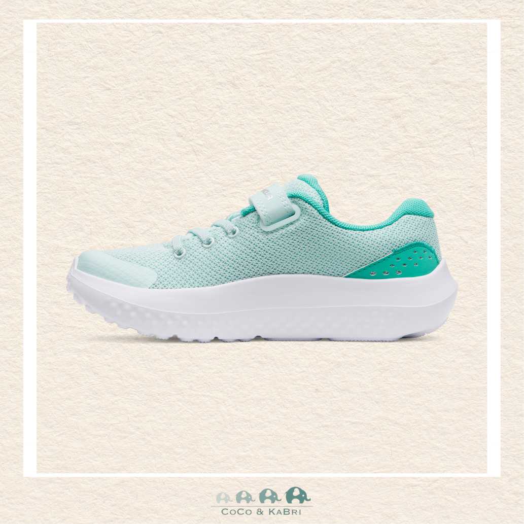 Under Armour: Girls' Pre - School Shoes Surge 4 AC Running Refresh Mint Green/Silver, CoCo & KaBri Children's Boutique