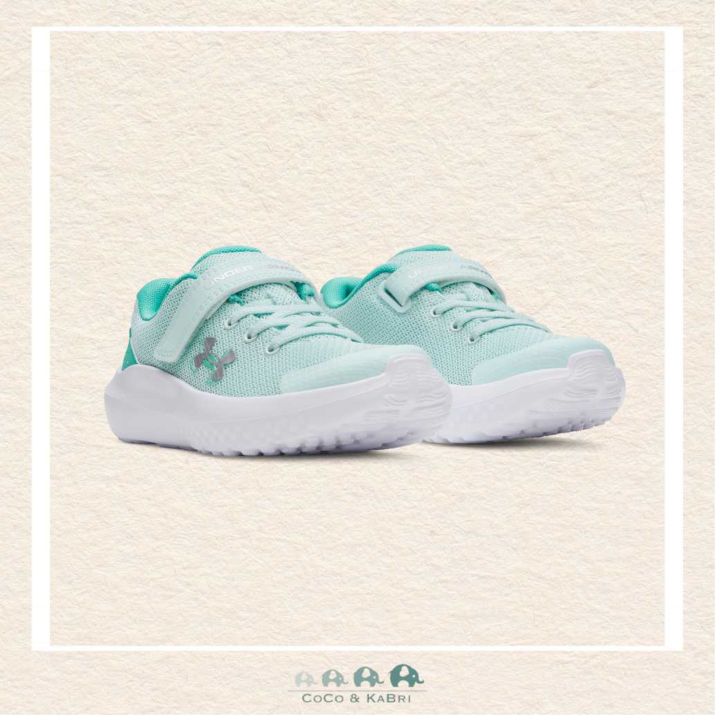 Under Armour: Girls' Pre - School Shoes Surge 4 AC Running Refresh Mint Green/Silver, CoCo & KaBri Children's Boutique