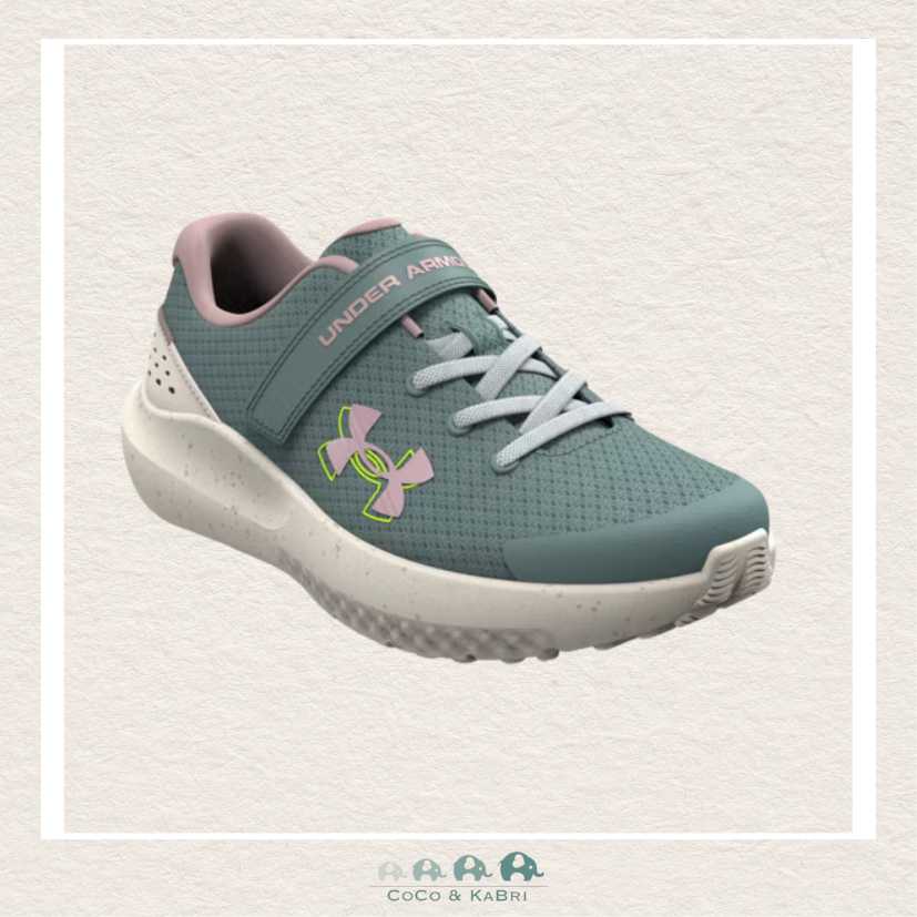 Under Armour Girls' Pre - School Surge 4 AC Running Shoes - Serpentine/Stone/Metallic Tourmaline Pink, CoCo & KaBri Children's Boutique