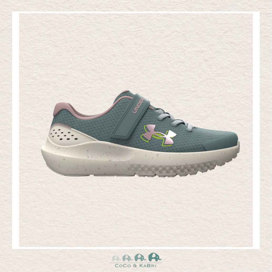 Under Armour Girls' Pre - School Surge 4 AC Running Shoes - Serpentine/Stone/Metallic Tourmaline Pink, CoCo & KaBri Children's Boutique