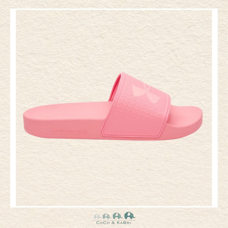 Side profile of the girls' pink slides demonstrating the lightweight EVA construction and the quick-dry performance ideal for the pool, beach, or post-game recovery | Canada