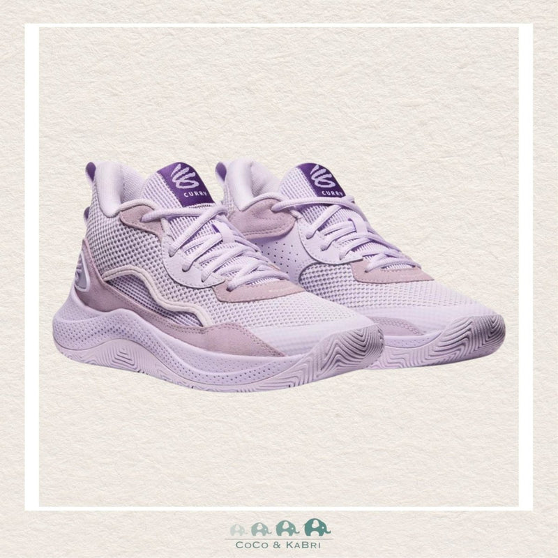 Under Armour grade school Curry 3Z 24 basketball shoes in a sophisticated Salt Purple, featuring a premium suede upper and a streamlined silhouette for a high-end athletic look | Canada