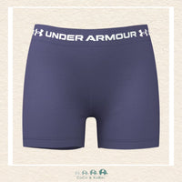 Under Armour youth girls' HeatGear® Shorty in vibrant Purple Luxe, featuring a lightweight compression fit, a comfortable wide elastic waistband, and a modern athletic silhouette | Canada