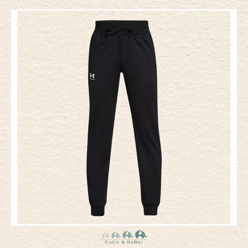Under Armour youth boys' Icon Knit pants in classic black featuring a smooth performance knit fabric, a secure encased elastic waistband, and a modern tapered leg | Canada