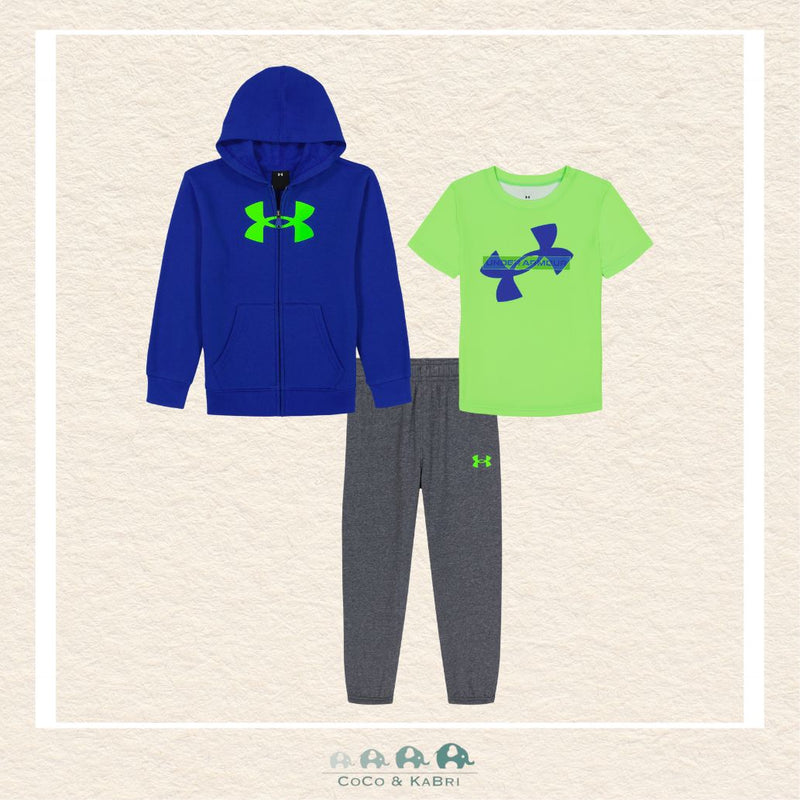 Under Armour Infant Boys 3 Piece Zip UP Hoodie, Lime Green Tshirt & Gray Pants, CoCo & KaBri Children's Boutique